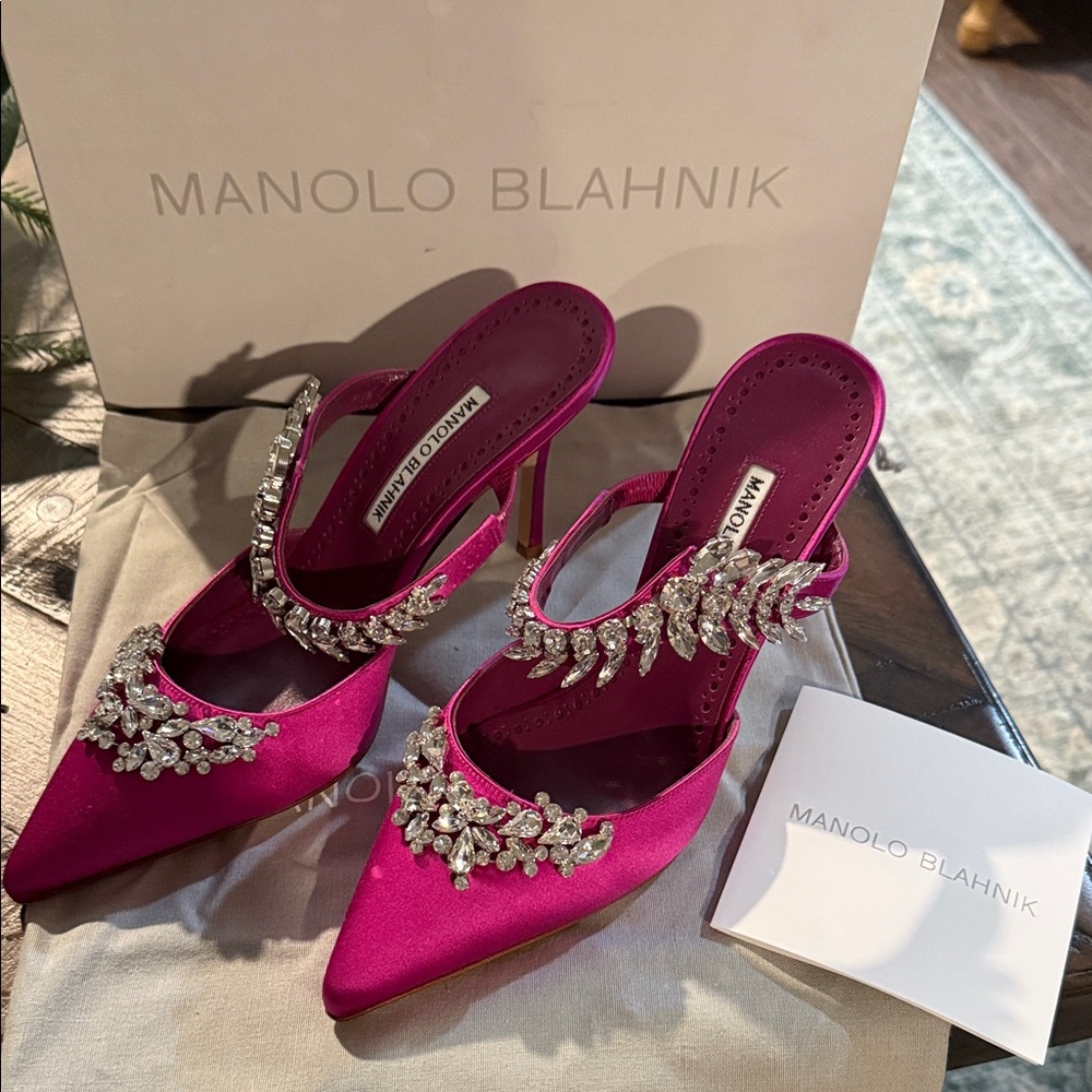 Manolo Blahnik Fuchsia Embellished Heels